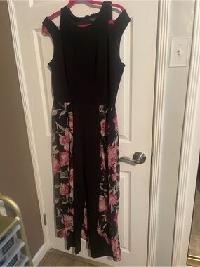 Alexa B Nites Black Dress with Pink Floral Side Panels